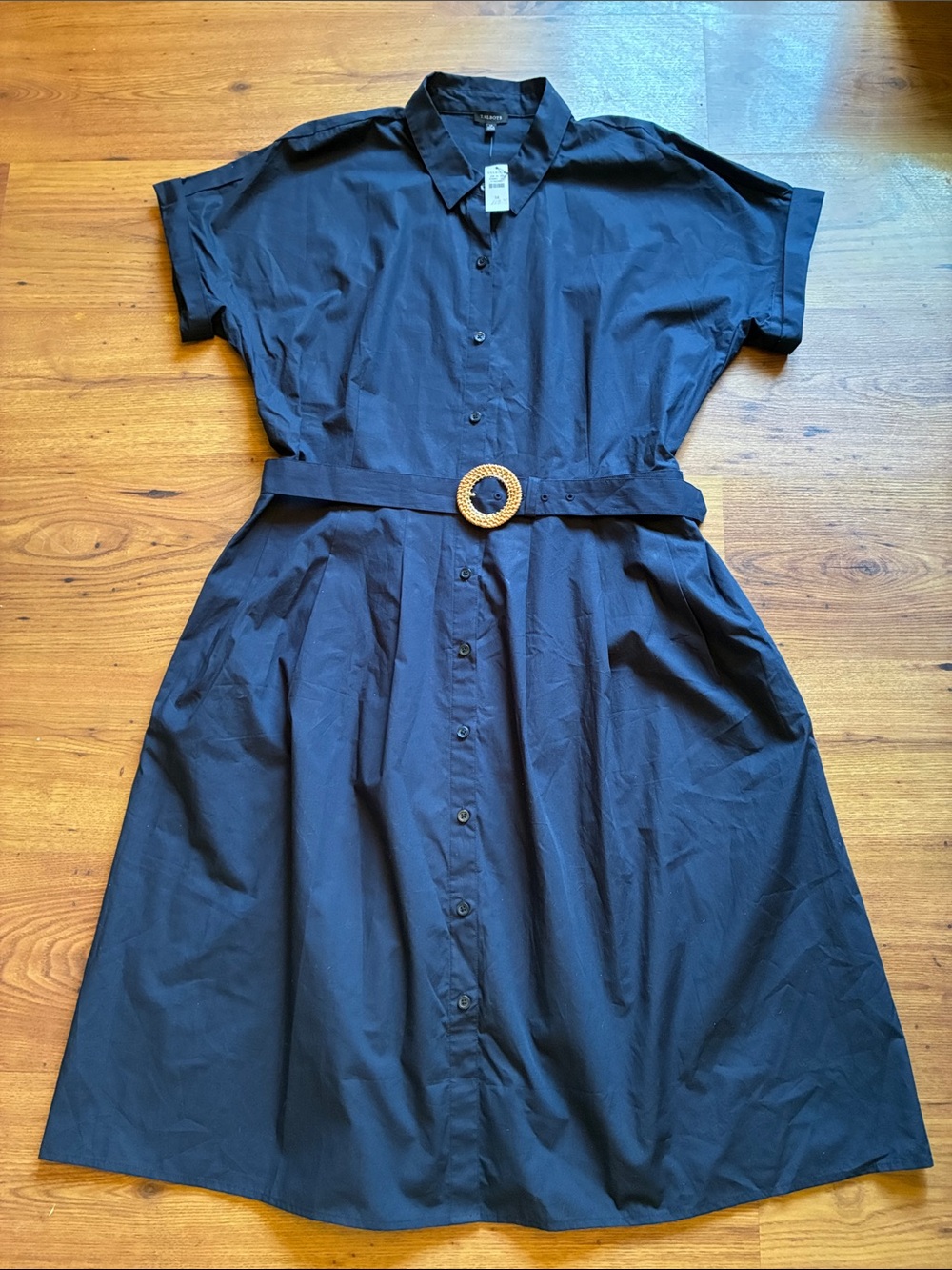 NWT Talbots Poplin cotton Button-Front Shirt Dress with Belt Indigo Blue Size 14